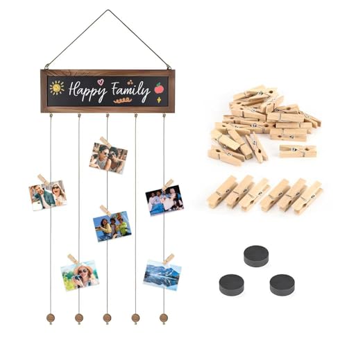 HMCEY Pele Mele Photo Mural,Cadre Photo Pele Mele Bois,Porte Photos Mural avec Tableau à Messages et 30 Pinces à Photos,Accroche Photos Murals Pince,Support...