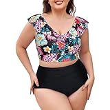 Nidddiv Vestidos de baño para mujer con pantalones cortos, bikinis de talla grande, dos trajes de baño con volantes y cuello en V, traje de baño con parte inferior para adolescentes, Bk2., M