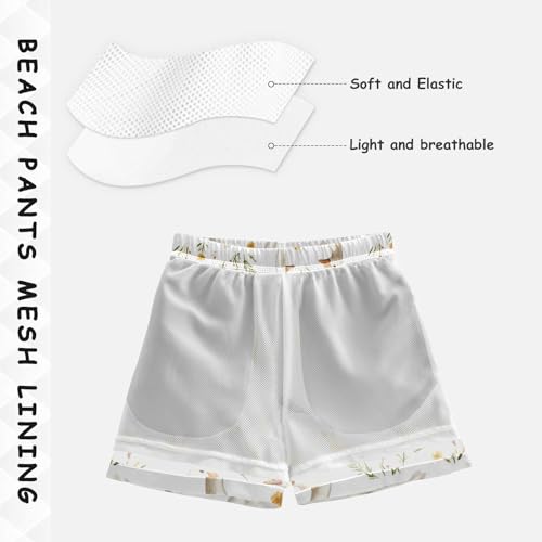 Pigsaly Boys' Swim Board Shorts Spring Flowers White Geese Goose Boy's Swim Trunks Kids Swimwear 2T4