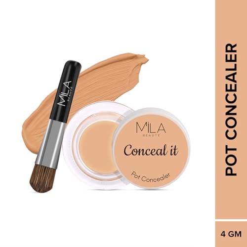 Image of Mila Beaute Conceal It Pot Concealerwith Brush | Enriched With SPF 15 and Vitamin E | Light Weight Concealer | Long Lasting Coverage | Natural Matte Finish | Covers All Skin Concerns | Easily Blendable Concealer For Face Makeup (Sun Beige)