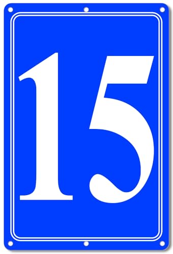Image of Premium Aluminum Number Signs 15, Metal 12 inch X 8 inch Blue Numbered Signs Outdoor for Parking Lots, Floor, Dock, Court, Aisle, Field, High Visibility, No Fade, Weather-resistant