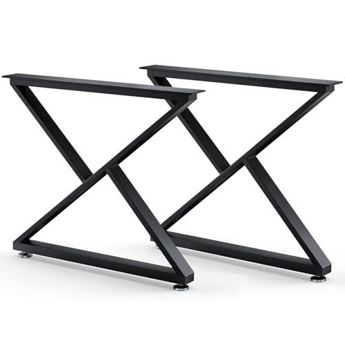 SNYXXOZ Table Legs 28”H x 35”W Heavy Duty Metal Furniture Legs Z Shape for Dining Table Kitchen Table Office Desk Table Base Replacement with Adjustable Feet Pads Screws 1000 LBS Load Black Set of 2