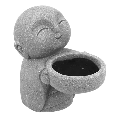 Gutol Petite statue de Bouddha en grès avec finition imitation pierre bleue – Sculpture de moine...