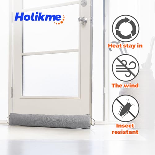 Image of Holikme Weighted Door Draft Stopper - Under Door Seal, 32inch Gray | Heavy Duty Fabric, Removable Washable Cover, Hook-and-Loop Fasteners Included, Soundproof & Thermal Insulation, Energy Saving