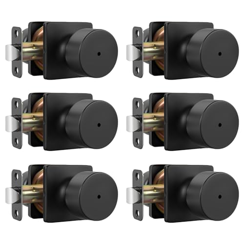 Goldenwarm Matte Black Door Knobs Interior Privacy Bedroom Door Knob with Lock Black Interior Door Knobs Bathroom 6 Pack