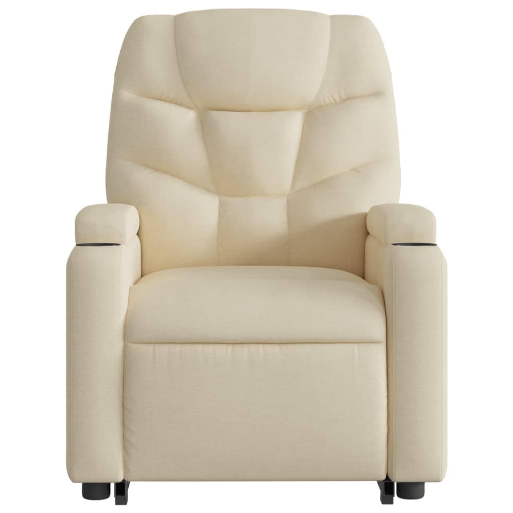 Sillón elevador eléctrico reclinable de tela crema con 6 puntos de vibración y función de elevación automática para un asiento cómodo y relajación total