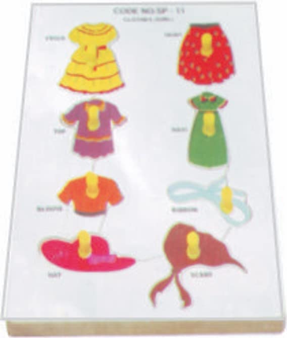 Learn Root Wooden Puzzle | Lift Out Puzzles- Girls Clothes 9"X12" | Educational Leaning Skill Developing Games for Kids