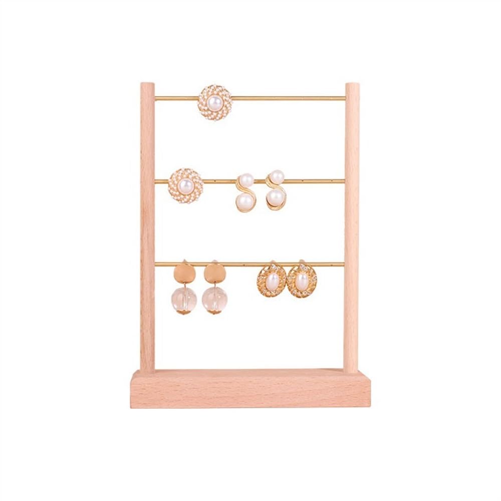 Expositor Moderno de Pendientes de Haya/Nogal, Gran Capacidad, para Joyas, Adornos creativos, Soporte de Madera (Natural, pequeño)