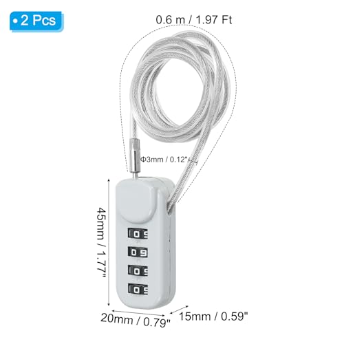 Image of PATIKIL 2 Pack 4 Digit Combination Lock, Helmet Padlock Cable Lock Gym Locker Lock with 1.97Ft Flexible Security Steel Lock Wire for Bike Locker Travel Luggage, Grey