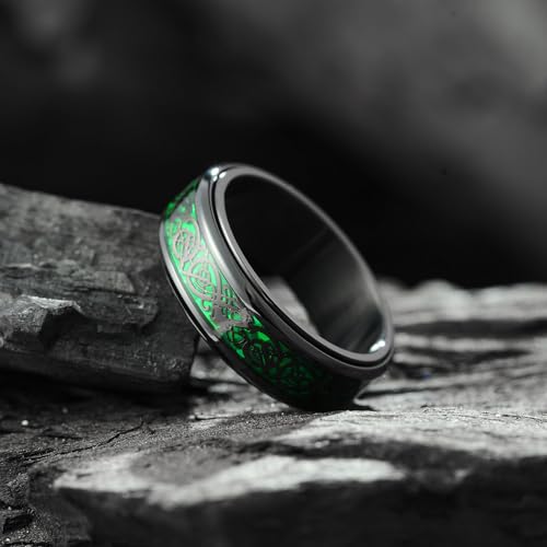 Image of King Will 316L Stainless Steel Spinner Ring for Men Women- 8mm Width Fidget Ring with Dragon /Celtic Knot Pattern, Stress Anxiety Relief Comfort Fit Wedding Band