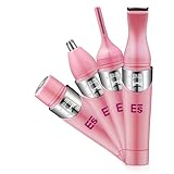 Bikini Trimmer, 4 in 1 Women Shaver Eyebrow Trimmer Nose Trimmer Battery Operated Bikini Grooming Kit Mini Portable Design Women Groomer Kit for Bikini Area/ Armpit / Arm / Leg (Pink)