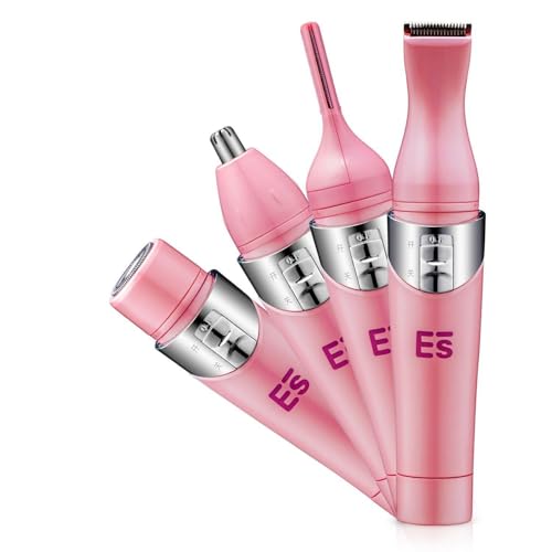 Bikini Trimmer, 4 in 1 Women Shaver Eyebrow Trimmer Nose Trimmer Battery Operated Bikini Grooming Kit Mini Portable Design Women Groomer Kit for Bikini Area/Armpit/Arm/Leg (Pink)
