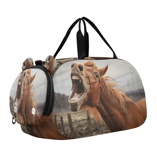YETTASBIN Sport Travel Duffel Bag for Girls Boys, Horse Large Waterproof Weekender Overnight Bag, Detachable Shoulder Strap Gym Bag with Shoe Compartment & Wet Pocket