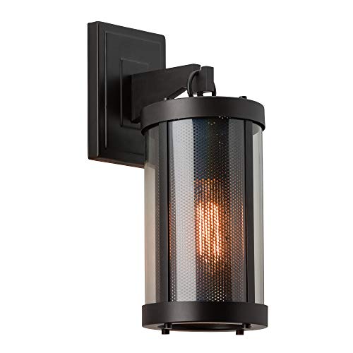 Wall Light - Glass with Black Panels - Perforated Steel Effect - Oil Rubbed Bronze - LED E27 100W Bulb