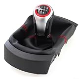 Estética elegante: cuenta con un elegante acabado de cuero negro complementado con costuras rojas en contraste, añadiendo un toque elegante y deportivo a la zona de cambios de tu coche.