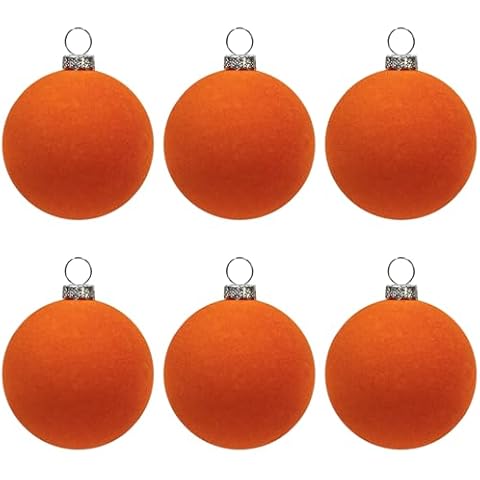 KI Store Orange Velvet Ball Ornaments 6pcs 6cm for Party Christmas Tree Baby Shower First Christmas Decorations Cover