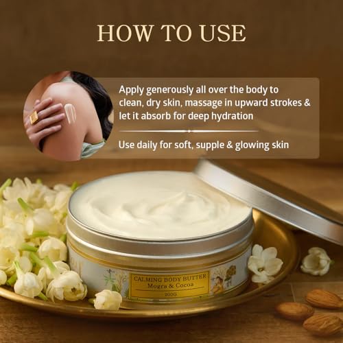 Image of Ayurveda Natural Calming Body Butter | Provides Deep Moisturization and Enhances Glow | Prevents Dryness | With Mogra and Cocoa Butter | For Men and Women | For All Skin Types |200g