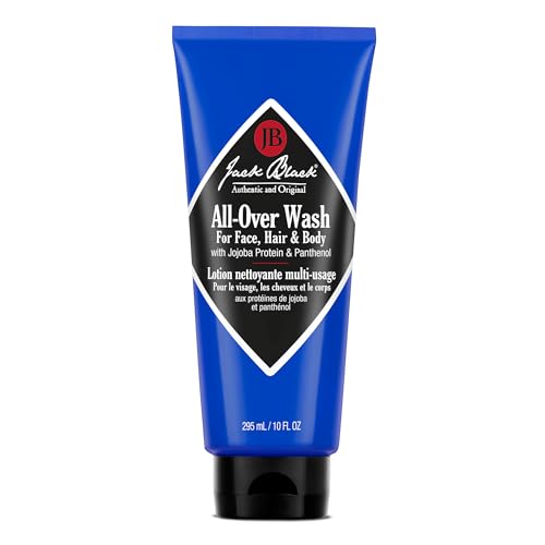 Jack Black All Over Wash Face Body & Hair Cleanser 10 Fl Oz Citrus Mint & Oakmoss Mens Face Wash Body Wash Shampoo Skin Care Hair Care Multi-Purpose Body Wash Men SulfateFree