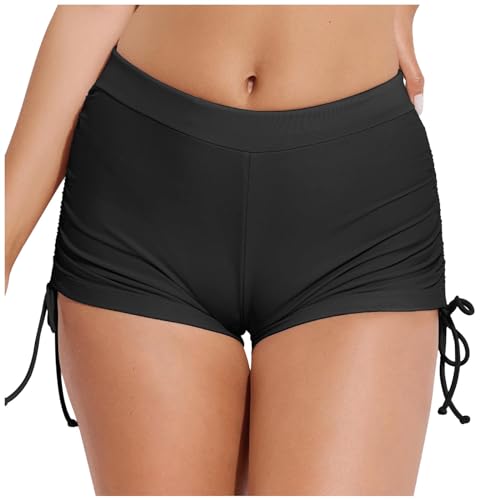 Bas de bikini taille haute noir M pour femme - Short de bain froncé