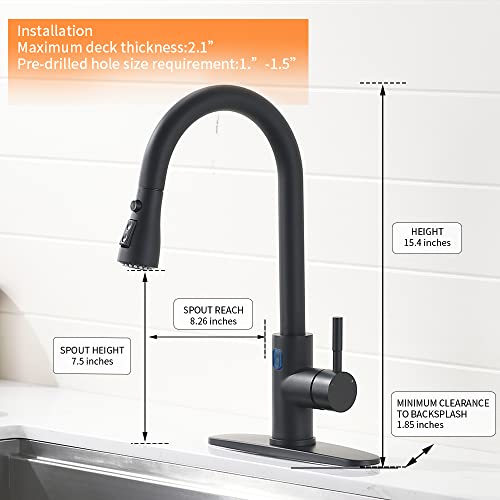 Owofan Touchless Kitchen Faucet With Pull Down Sprayer Led Light Single Handle Kitchen Sink Faucet Motion Sensor Smart Hands-Free, Stainless Steel Black 1072R #TOP4