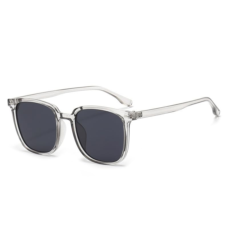 Classic Square Sunglasses, Black & Clear, UV Protection, Unisex with Dark Gray Polarized Lenses