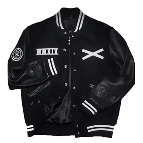 Mens The Weeknd XO Varsity Bomber Jacket Black Wool leather Sleeves Jacket2