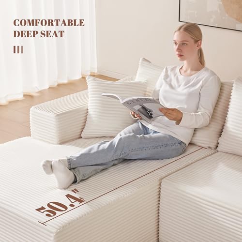 Image of Mangodan 110 inch Cloud Sectional Couch, Modular Sectional Sofa with Deep Seat, Boneless Sofa for Living Room, Fluffy Comfy U-Shaped Couch with Left Facing Chaise, No Assembly Required, Beige