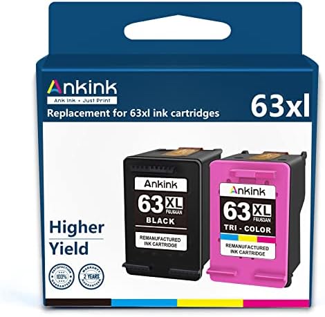 Ankink 4x Capacity 63XL Ink Cartridges Black and Color Combo Pack Replacement for HP Ink 63 XL Officejet 3830 4650 4652 4655 5200 5252 5255 5258 Envy 4520 4512 Deskjet 1112 2132 3630 3632 Printer HP63