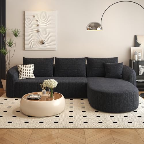 Settab 111" Modular Sectional Couches Luxury Modern Curved Back Sofa,Minimalist Comfy L-Shape Boneless Cloud Couch for Living Room Apartment,(Right Facing Chaise,Black)