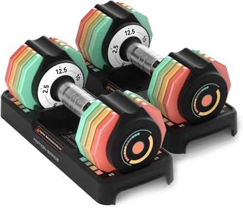Adjustable Dumbbells Set 12.5LB Pair, 1-Sec Fast Adjustable 5 Free Weights, Premium Comfort Non-slip Metal Handle, Compact Size for Full Body Home Workout (Rainbow)