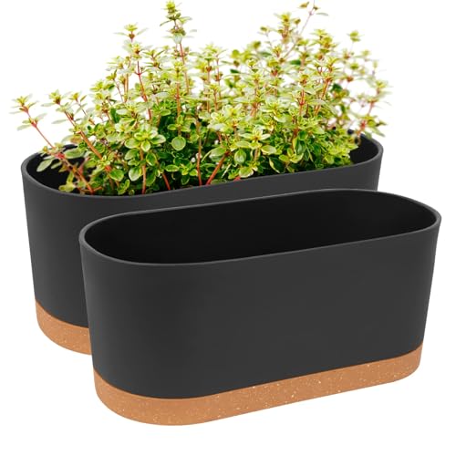 QCQHDU Lot de 2 Jardiniere Balcon - Ø 40 x H 17,8 cm - Grande Taille Pot de Fleur Plastique Exterieur avec Trous de Drainage et Base Amovible Noir