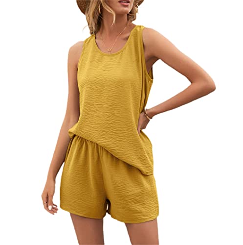 Ensemble d'été jaune pour femme short de sport et haut ample premium L