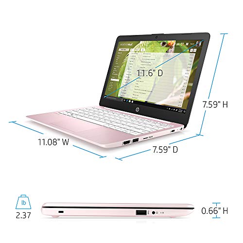 Image of HP 2022 Stream 11.6 inch HD Laptop, Intel Celeron N4000 Processor, 4GB RAM, 64GB eMMC, 1-Year Office 365, Webcam, Intel UHD Graphics, Bluetooth, Windows 10 S, Pink, 128GB SnowBell USB Card