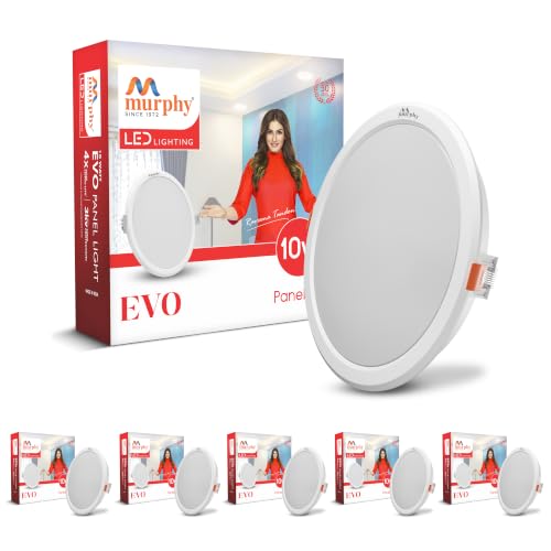 Image of Murphy EVO 10W Round LED Panel Light | 3000K Warm White| Recessed Ceiling Light | 1000 Lumens | 100mm Cutout | BIS Approved | 4kV Surge Protection | 2-Year Warranty | Pack of 6
