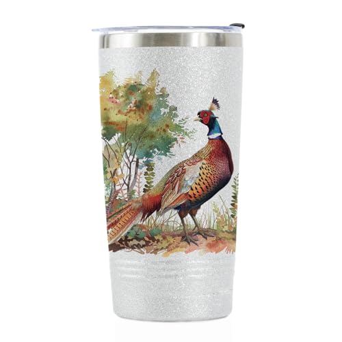 Onebttl Pheasant Hunting Gifts for Women Wife - Watercolor Bird Glitter Tumbler - Travel Coffee Mug 20oz