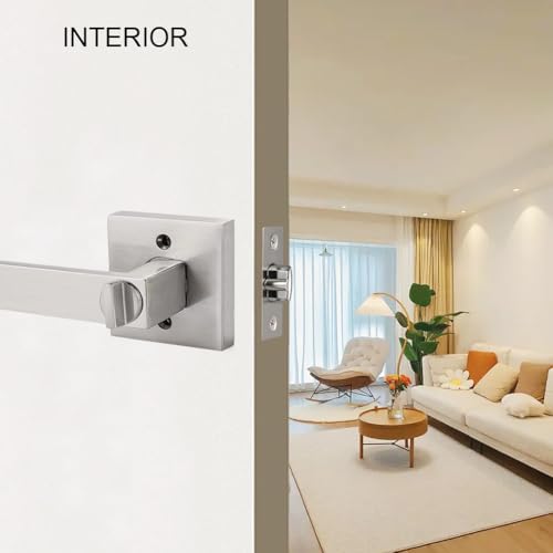 Door Handle with Lock and Keys for Bedroom, Exterior/Interior Privacy Door Levers Lock, Heavy Duty Indoor Door Handle, Reversible for Left Right Sided Door, Satin Nickel by ALLYWASAI - Image 4