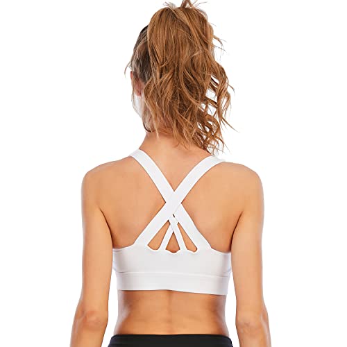Cordaw Molded Cup Sports Bras Zipper In Front Workout Bra Medium Impact High Support Zip Running Bra Yoga Workout Top, White Medium #TOP3