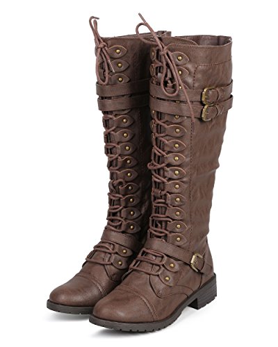 Westcoast 12345465646 Women'S Knee High Riding Boots Lace Up Buckles Winter Combat Boots Brown 11 thumb #2