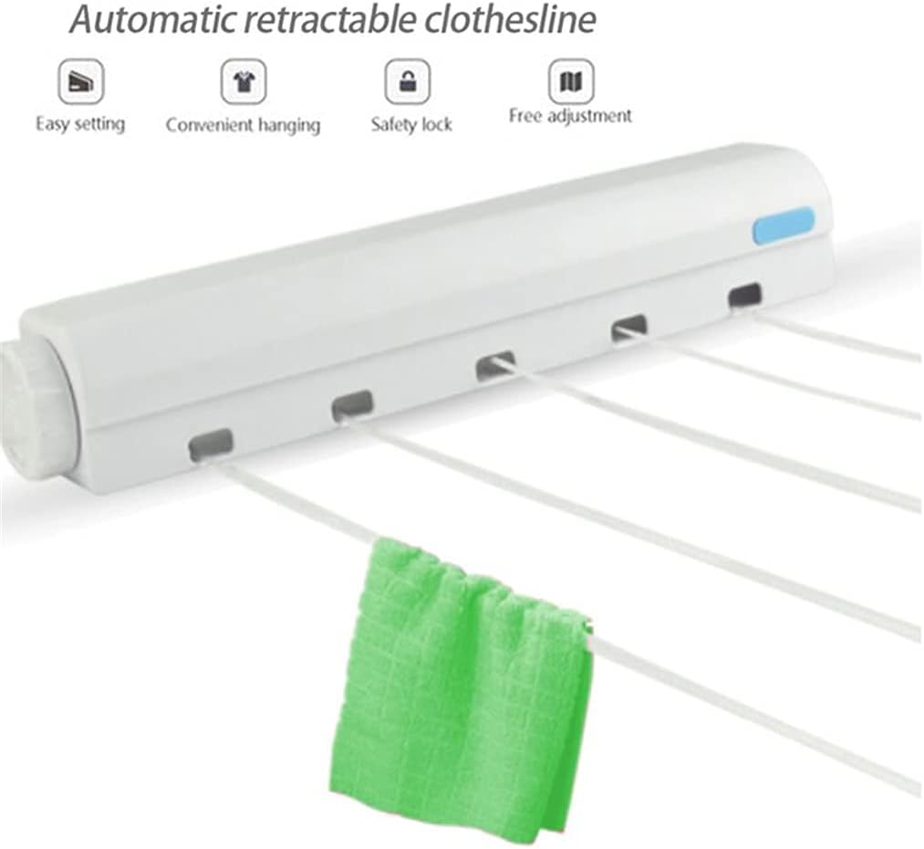 Wall Mounted 4/5 Clothes Line Retractable Laundry Hanger Indoor Outdoor Drying Rack Clothesline Rope