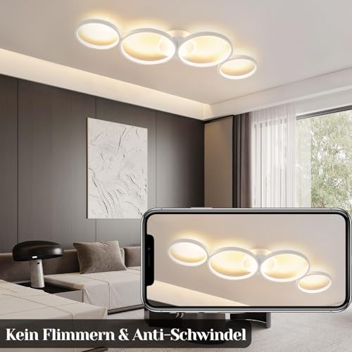 GBLY LED Ceiling Light Modern 4 Bulbs in Ring Look 3000 K Warm White Ceiling Lighting Round 37 W Indoor Living Room Lamp Made of Aluminium for Bedroom Living Room Hallway Office Study 89 cm - Image 3