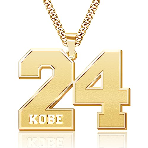 Jecivila Personalized Number Necklace 18K Gold Plate Custom Name Sports Jewelry Football Baseball Basketball Number Necklace For Men Boys Athletes(16’’-24’’) #TOP26