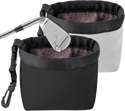 2 Pack Golf Club and Golf Ball Cleaner Bag Portable Pocket Golf Ball Washer with Waterproof Microfiber Liner Neoprene Golf Ball Cleaning Holder Pouch with Carabiner Clip - Best Golf Accessories Gift