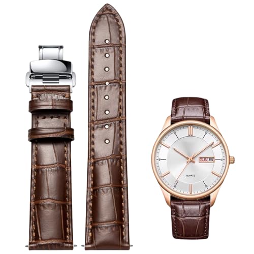 Nizonlaie Genuine Leather Watch Band Men Women, Alligator Grain Calfskin Leathe Strap Business Casual Universal Replacement Deployment Watch Strap 14mm 15mm 16mm 17mm 18mm 19mm 20mm 21mm 22mm 24mm