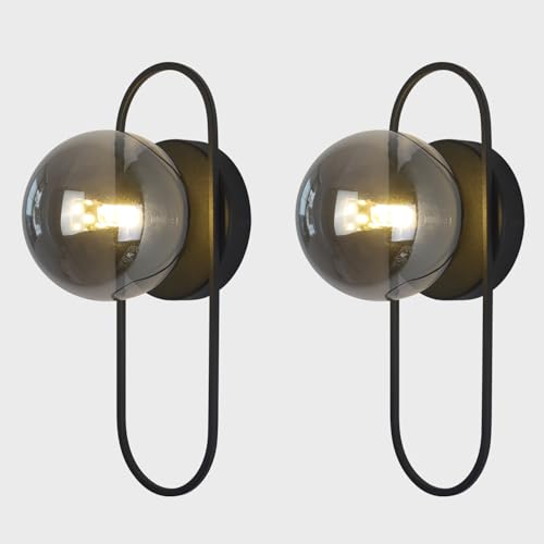 Image of Black Globe Wall Sconce Mid Century Modern Bathroom Vanity Light Fixture Small Black and Glass Wall Mounted Light Vintage Hallway Sconces Wall Lighting (2 Pack)