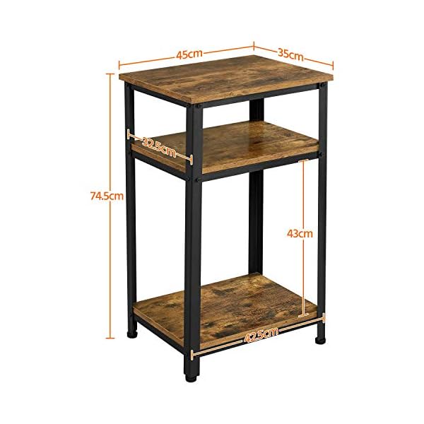 Yaheetech Tall Bedside Table/Nightstand with Storage Shelf, Industrial Telephone Table, Sofa Side Table for Small Spaces, Living Room, Bedroom, Rustic Brown - Image 5