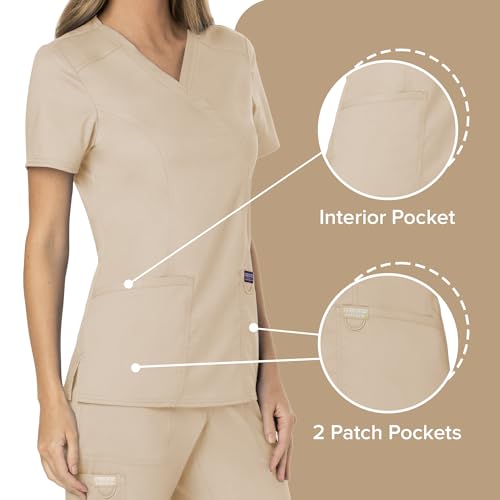 image for Cherokee Scrubs Top for Women Mock Wrap with 3 Pockets, Soft, 2-Way St