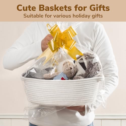 Image of Goodpick Small Woven Rope Gift Basket Empty, 12 inchx 8 inchx 5 inch Boo Basket, White