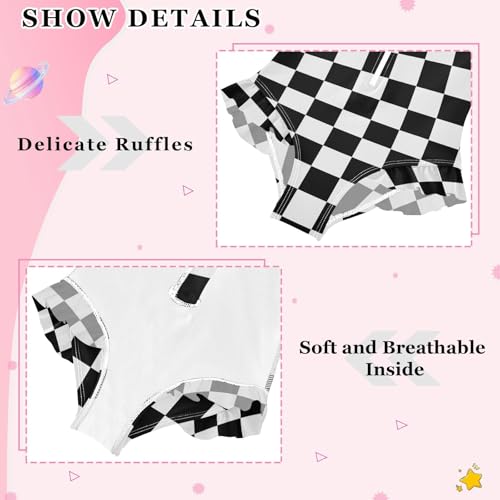 Girls One Piece Swimsuits Long Sleeve Swimsuit Zipper Bathing Suits Black White Checkered Chess Buffalo Plaid4