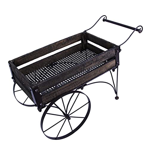 Zeckos-24-Inch-Long-Light-Brown-Wood-Metal-Wagon-Planter-Rustic-Indoor-Outdoor-Plant-Stand-for-Your-Blooming-Greenery-and-Flower-Creations-Embrace-Natures-Charm Zeckos 24 Inch Long Light Brown Wood Metal Wagon Planter Rustic Indoor Outdoor Plant Stand for Your Blooming Greenery and Flower Creations Embrace Natures Charm