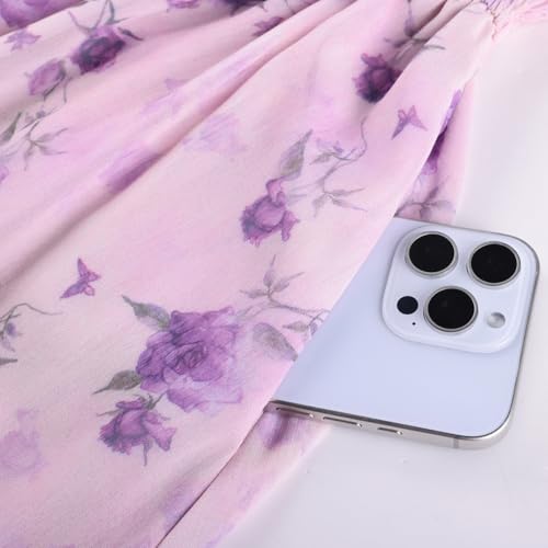 Image of Scarlet Darkness Floral Dress for Women Summer Puff Sleeve Square Neck A Line Flowy Wedding Guest Tea Party Dresses